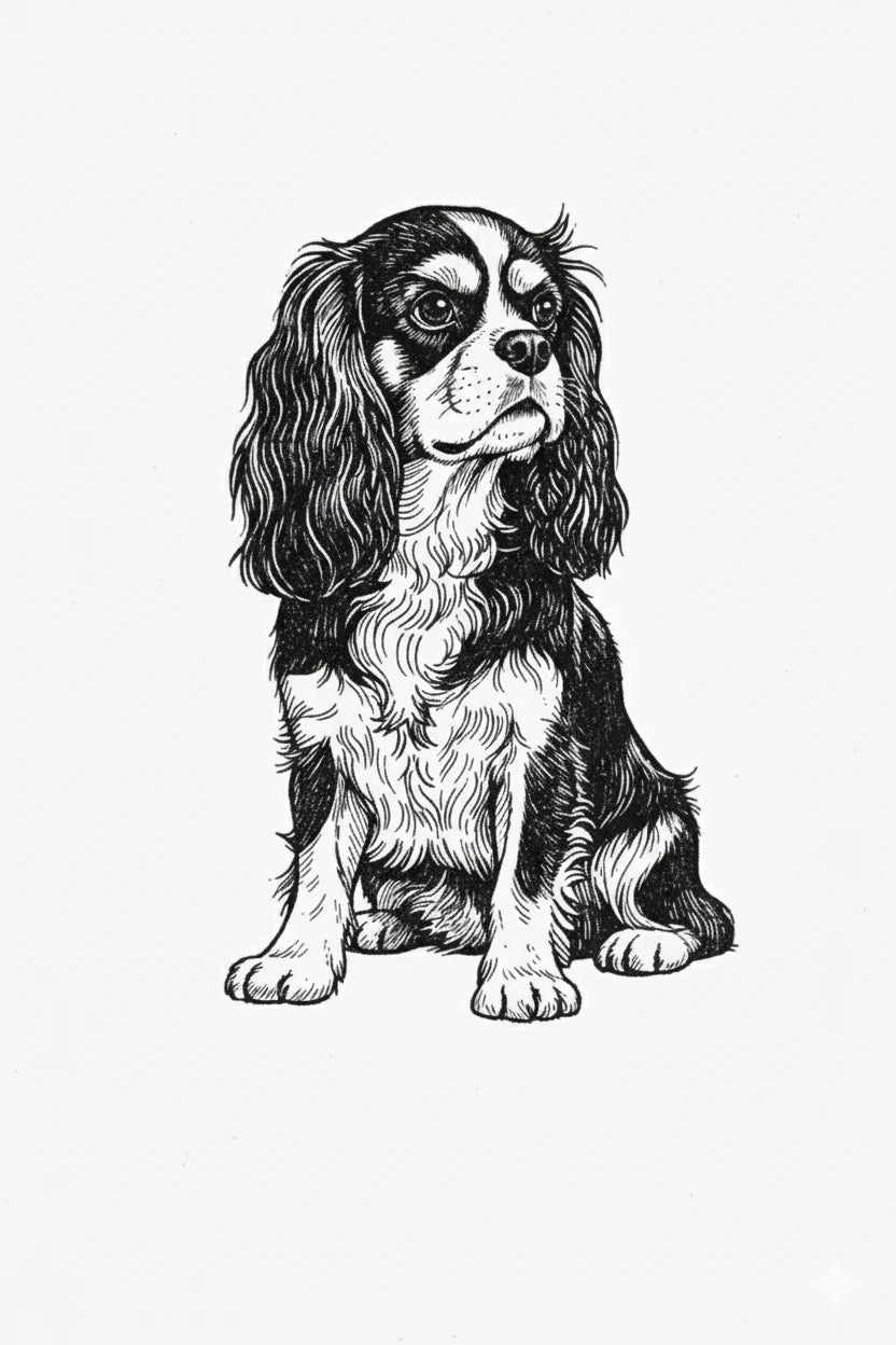 Cavalier Dog Stipple Art