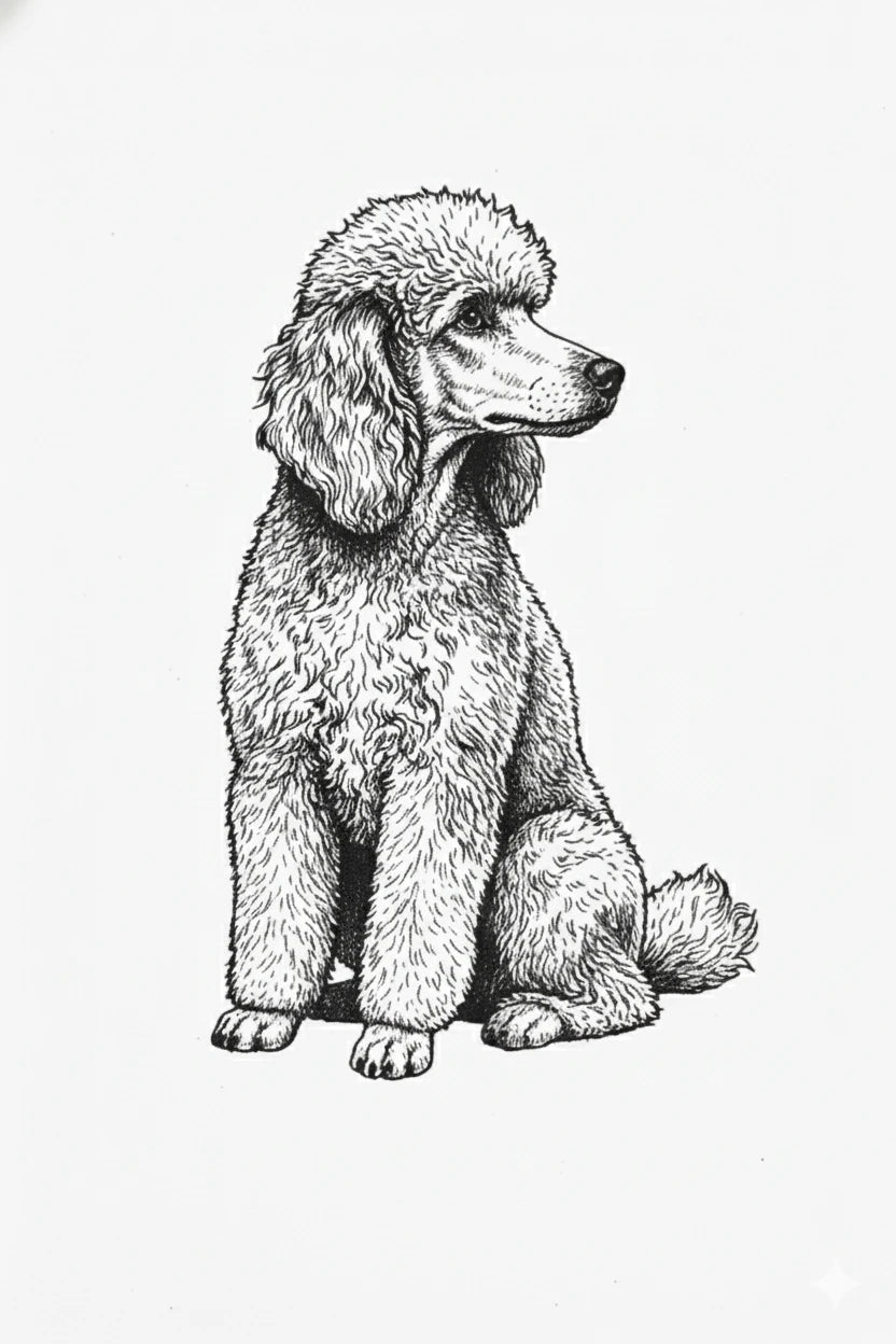 Poodle Dog Stipple Art Collection