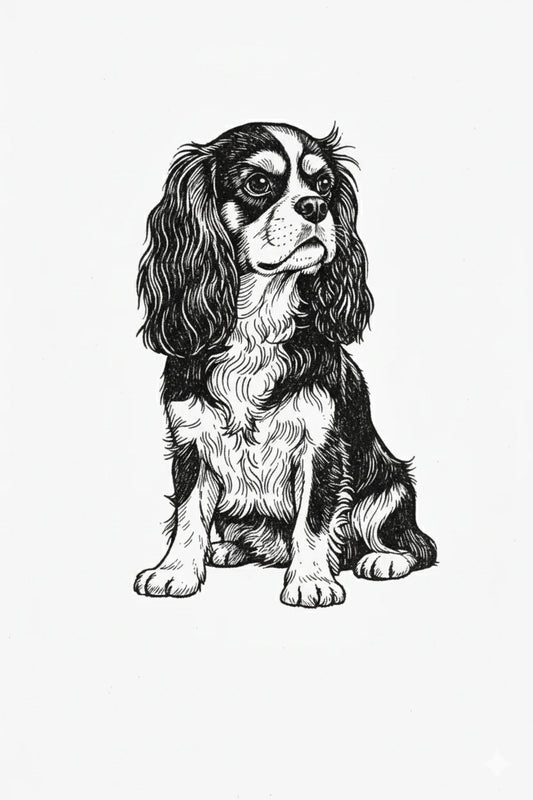 Cavalier Dog Stipple Art